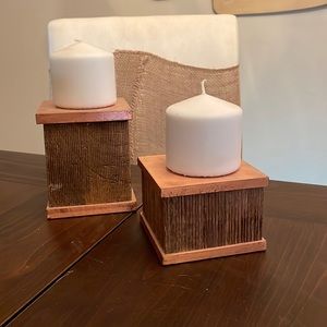 Copper and wood candle sticks